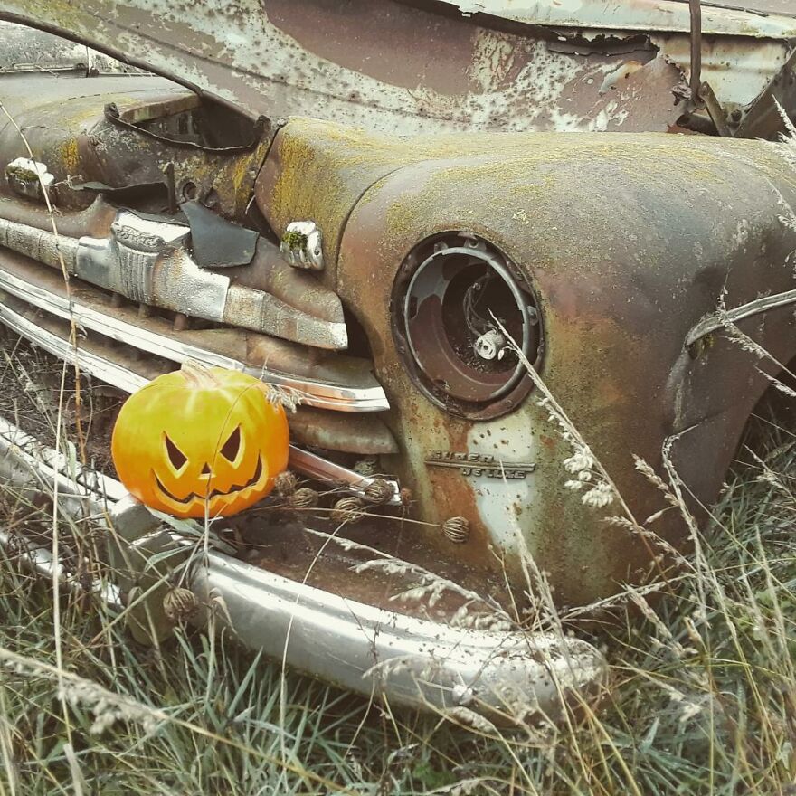 Jack At The Wrecking Yard -I Take Photos Of A Jackolantern At The Wrecking Yard I Work At And Share On My Instagram Account