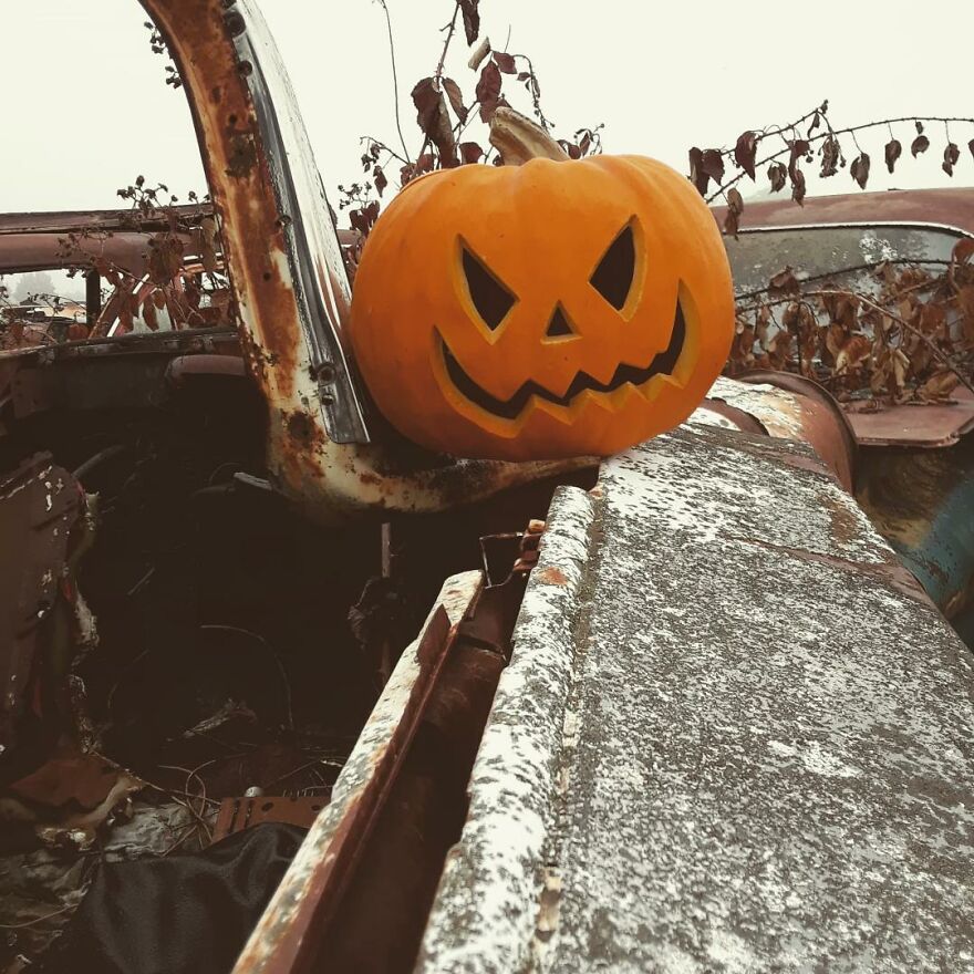 Jack At The Wrecking Yard -I Take Photos Of A Jackolantern At The Wrecking Yard I Work At And Share On My Instagram Account