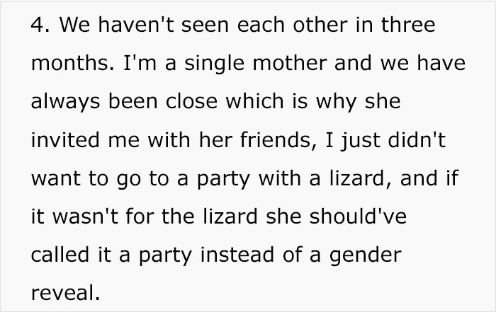 "Am I Wrong For Not Attending My Daughter's Gender Reveal For Her Lizard?"