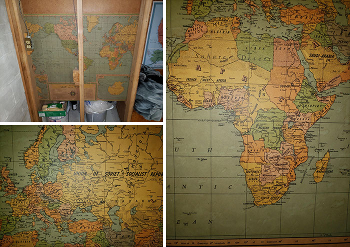 I Found A 1958 World Map While Tearing Out A Basement Interior Wall In My House
