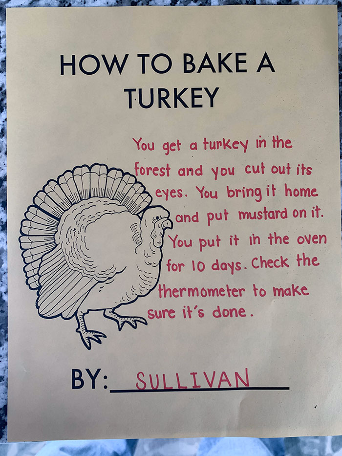 My Son's Preschool Teacher Has Some Impressive Penmanship. My Son Has A Questionable Way To Bake A Turkey