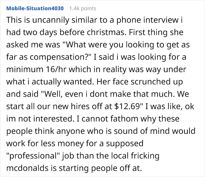 Interviewer Goes Off On A Potential Employee For Expecting To Be Paid $15 An Hour When They Listed A $12-$19 Range