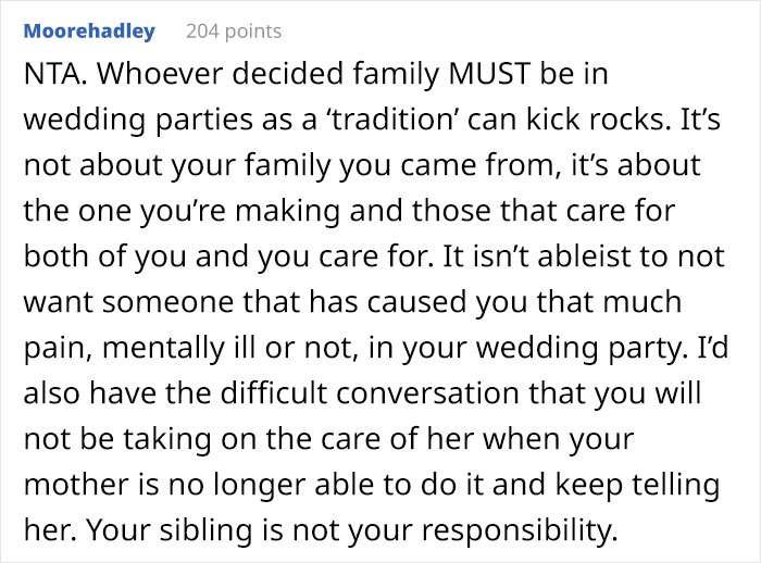 Mom Is Expecting Her Younger Daughter To Make Her Mentally Ill Daughter Her Bridesmaid, But The Bride-To-Be Can’t See That Happening Mom Is Expecting Her Younger Daughter To Make Her Mentally Ill Daughter Her Bridesmaid, But The Bride-To-Be Can’t See That Happening