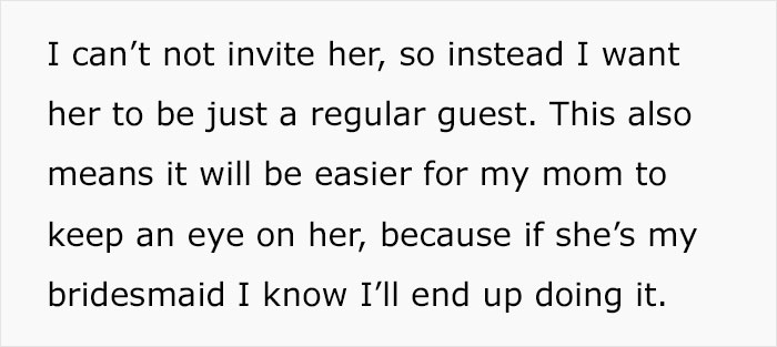 Mom Is Expecting Her Younger Daughter To Make Her Mentally Ill Daughter Her Bridesmaid, But The Bride-To-Be Can’t See That Happening Mom Is Expecting Her Younger Daughter To Make Her Mentally Ill Daughter Her Bridesmaid, But The Bride-To-Be Can’t See That Happening