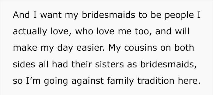Mom Is Expecting Her Younger Daughter To Make Her Mentally Ill Daughter Her Bridesmaid, But The Bride-To-Be Can’t See That Happening Mom Is Expecting Her Younger Daughter To Make Her Mentally Ill Daughter Her Bridesmaid, But The Bride-To-Be Can’t See That Happening