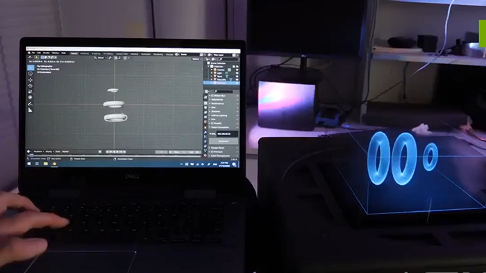 Tableros holográficos que muestran modelos 3D en tiempo real