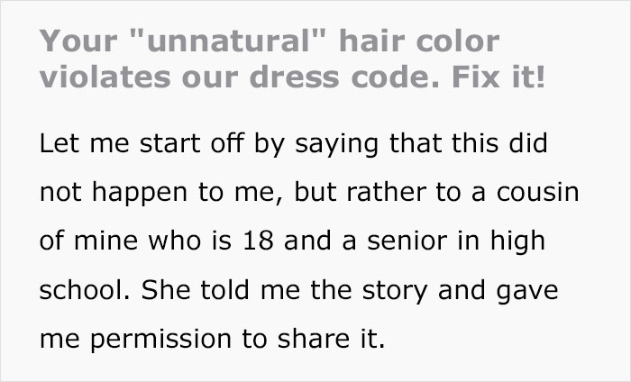 Student Gets In Trouble For Her Natural Hair Color Defying Schools Dress Code, Maliciously Complies By Dyeing It Student Gets In Trouble For Her Natural Hair Color Defying Schools Dress Code, Maliciously Complies By Dyeing It