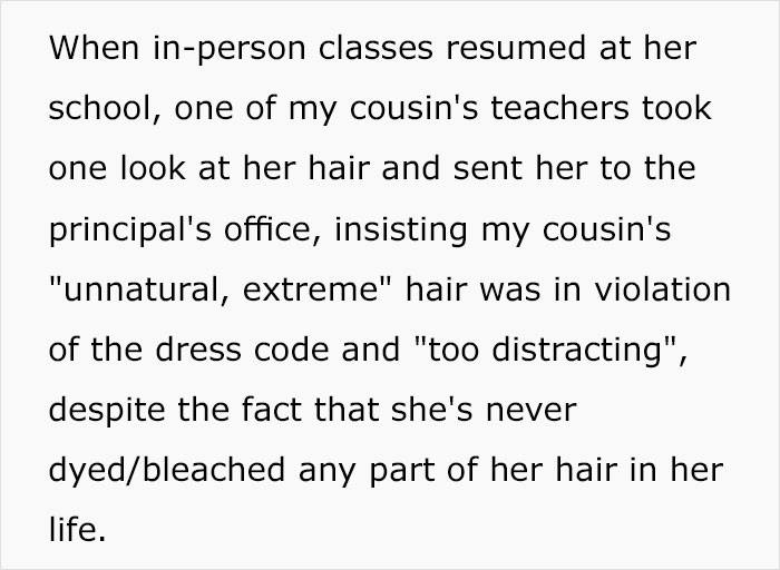 Student Gets In Trouble For Her Natural Hair Color Defying Schools Dress Code, Maliciously Complies By Dyeing It Student Gets In Trouble For Her Natural Hair Color Defying Schools Dress Code, Maliciously Complies By Dyeing It