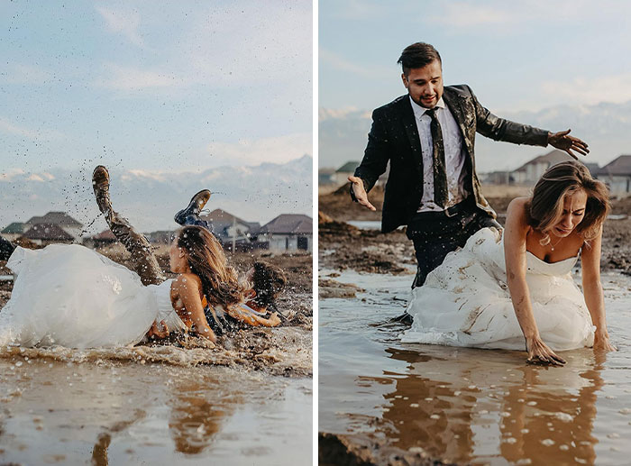 This Couple Accidentally Fell Into Mud During Their Wedding Photoshoot, And Here Are The Results