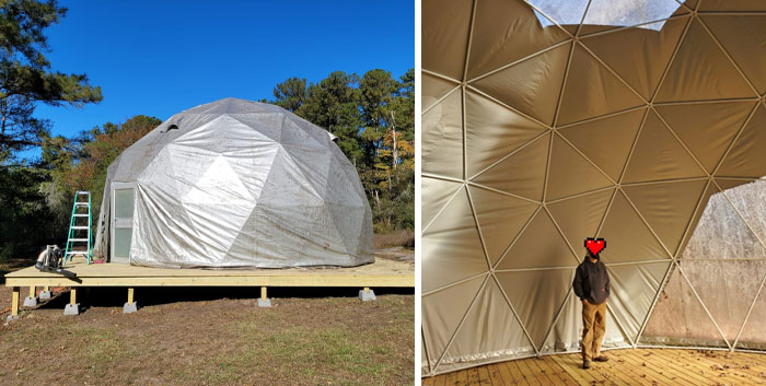 I Stumbled Across This 26 Foot Geodome On Facebook Marketplace Last Year. We Snapped It Up For $500! It Took Us A Year To Finally Build The Platform And Reassemble It, But It Is Finally Done!
