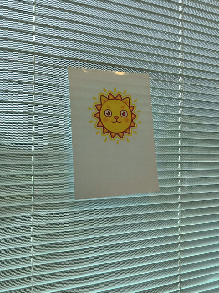 My Colleague Noticed I Closed My Blinds As The Weather Was Depressing Me. When I Went To Get Coffee I Came Back To This, Really Brightened Up My Day