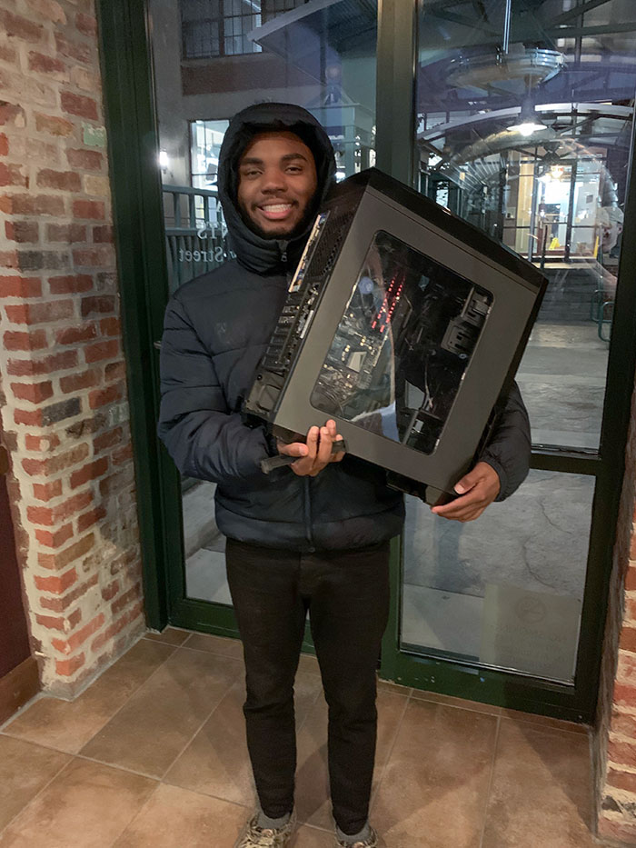 New Friend/Coworker Of Mine Couldn’t Afford A New Computer. I Built A New One And Gave Him My Old One For Free. He Was So Happy He Asked Me To Take His Picture