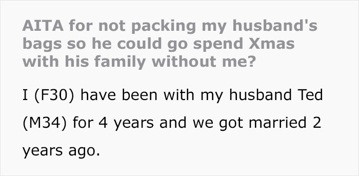 Woman Isn't Invited For Christmas With Husband’s Family Because Of Last Year's 'Negative Points', Drama Ensues When She Doesn't Pack Bags For Husband To Go Alone