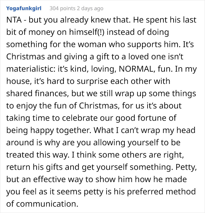 Breadwinner wife asks if she is being materialistic for wanting to give her husband a Christmas present