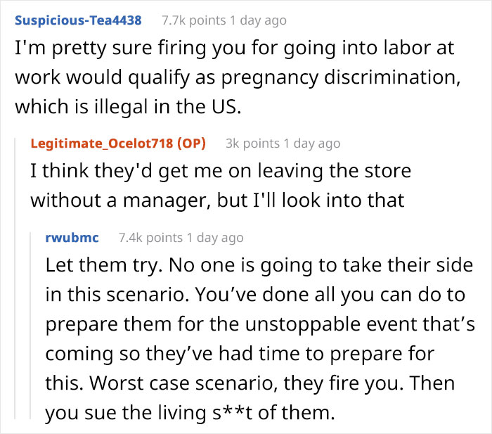 Employee forced to continue working after going into labor 