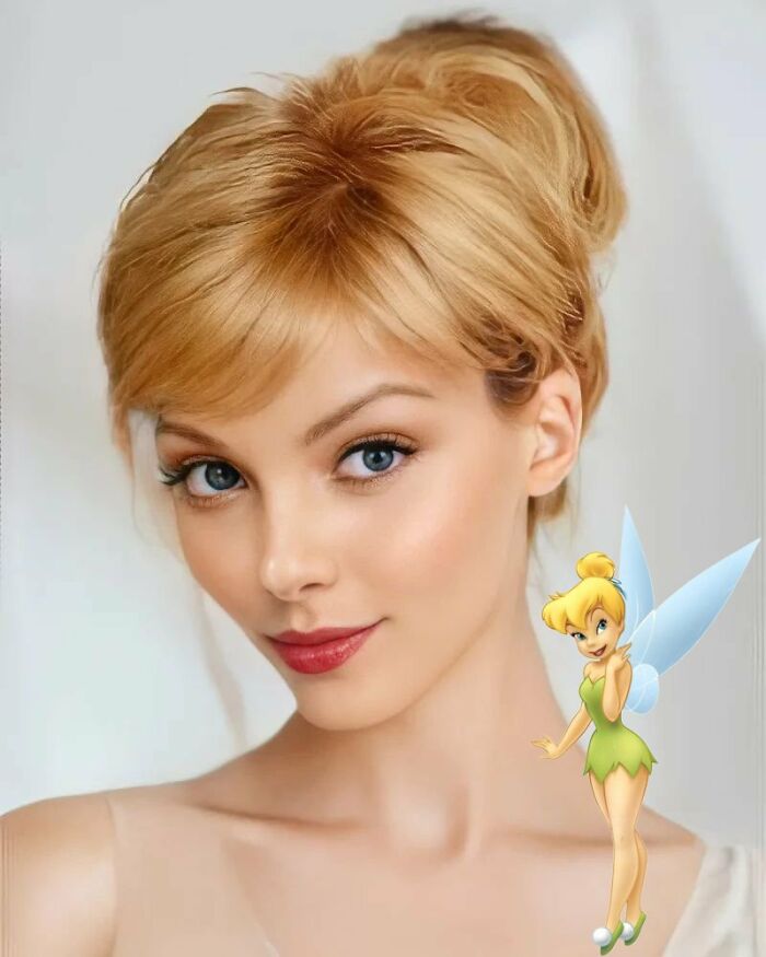 ai recreation of appearance in real life of Tinkerbell character from the cartoon 