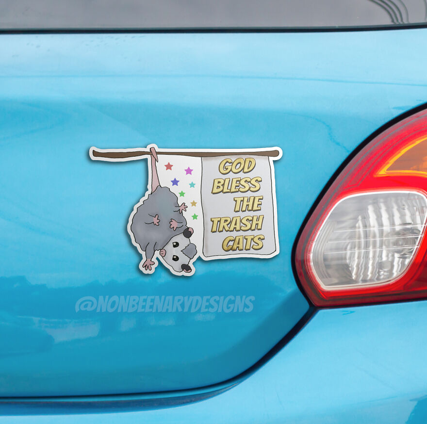 This Goofy Little Opossum Was Nothing More Than A Doodle When I Decided To Let Her Hang Out On A Sign That Said "God Bless The Trash Cats"