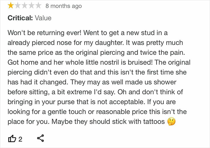 People Are Cracking Up At This Reply By A Piercing Studio Owner In Response To ‘Karen’ Leaving 1-Star Review People Are Cracking Up At This Reply By A Piercing Studio Owner In Response To ‘Karen’ Leaving 1-Star Review