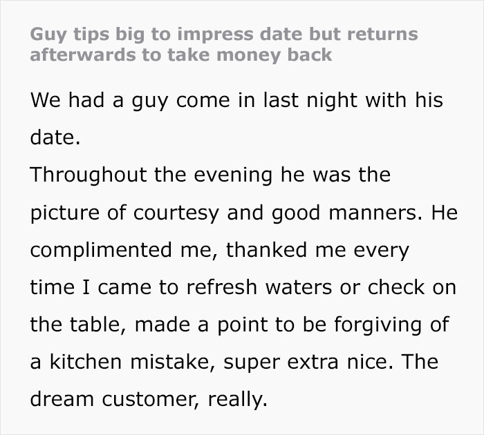 Entitled Guy Wants To Impress His Date And Tips $100 Just To Take It Back When She Leaves, Server Makes Sure To Get Her Revenge
