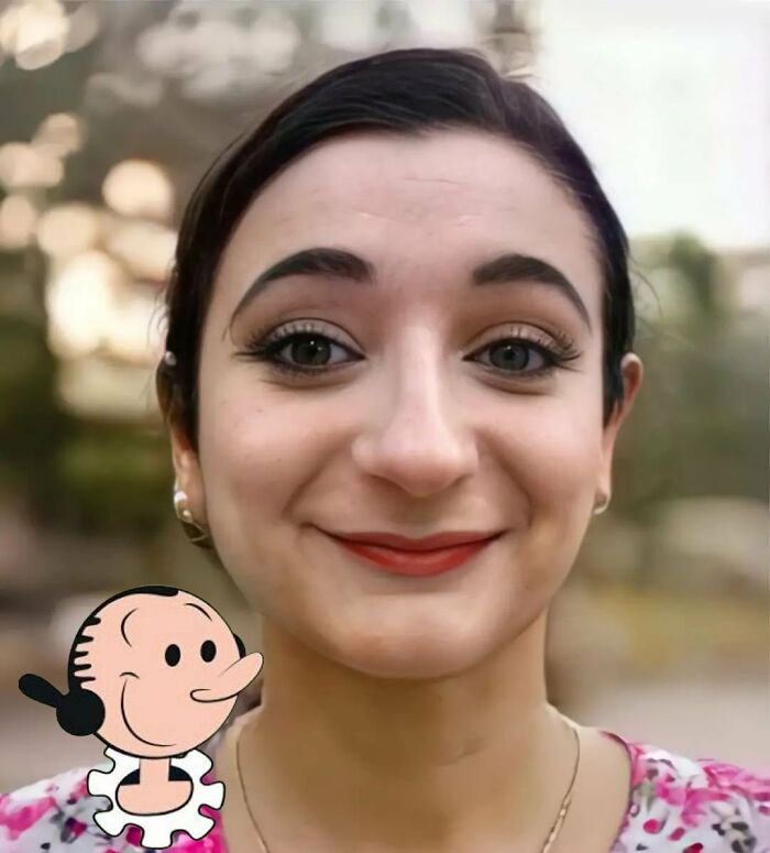 ai recreation of appearance in real life of Olive Oyl character from the cartoon 