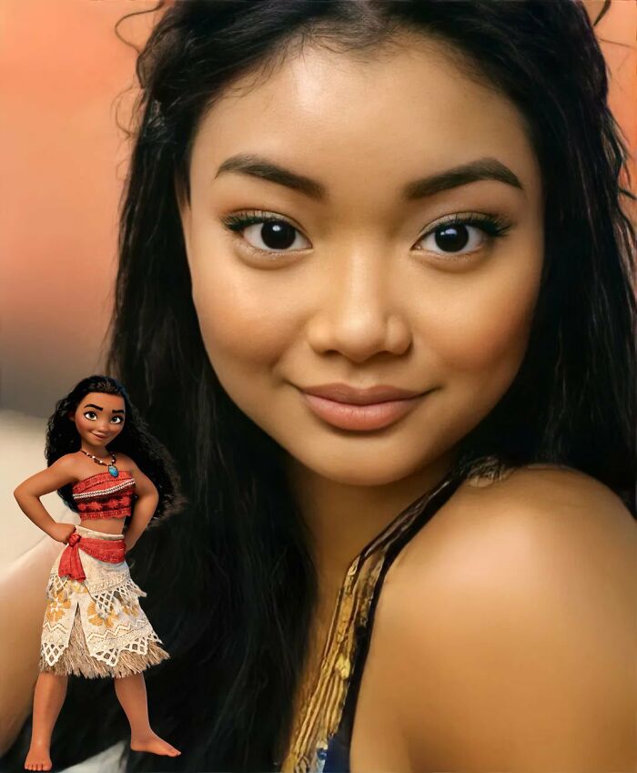 ai recreation of appearance in real life of Moana character from the cartoon 