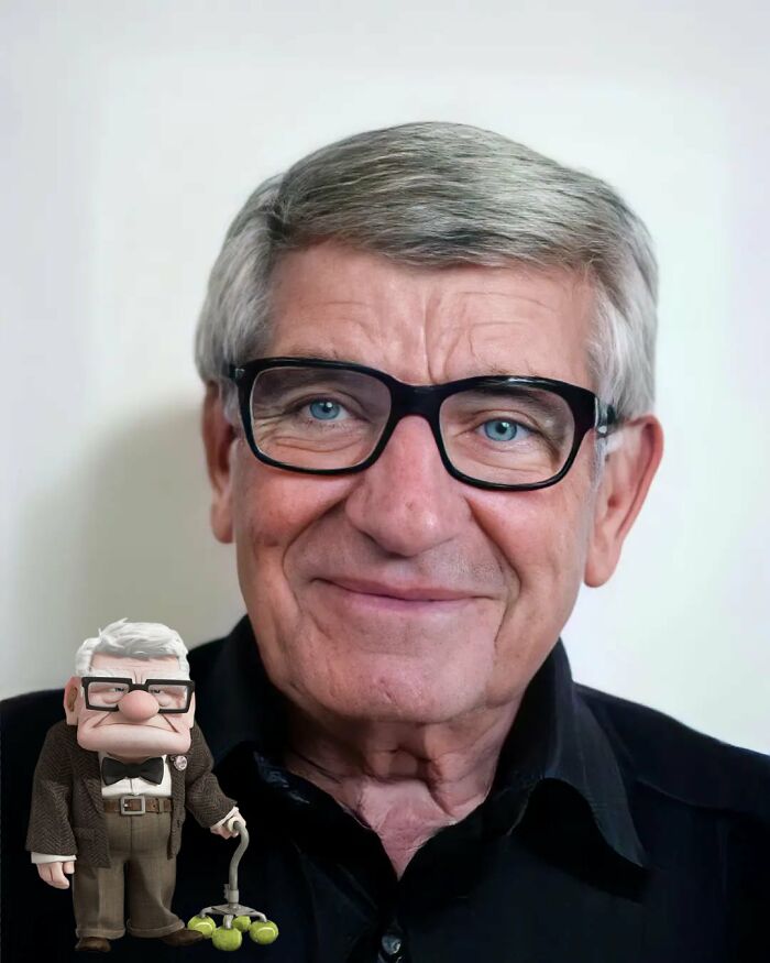 ai recreation of appearance in real life of Carl Fredricksen character from the cartoon 