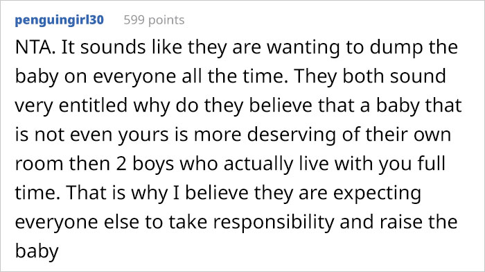 Woman Refuses To Kick Her Son Out Of His Room To Make Space For Full-Blown Nursery Her Daughter And SIL Are Demanding Woman Refuses To Kick Her Son Out Of His Room To Make Space For Full-Blown Nursery Her Daughter And SIL Are Demanding