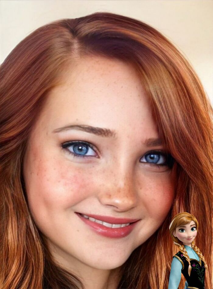 ai recreation of appearance in real life of Anna character from the cartoon 