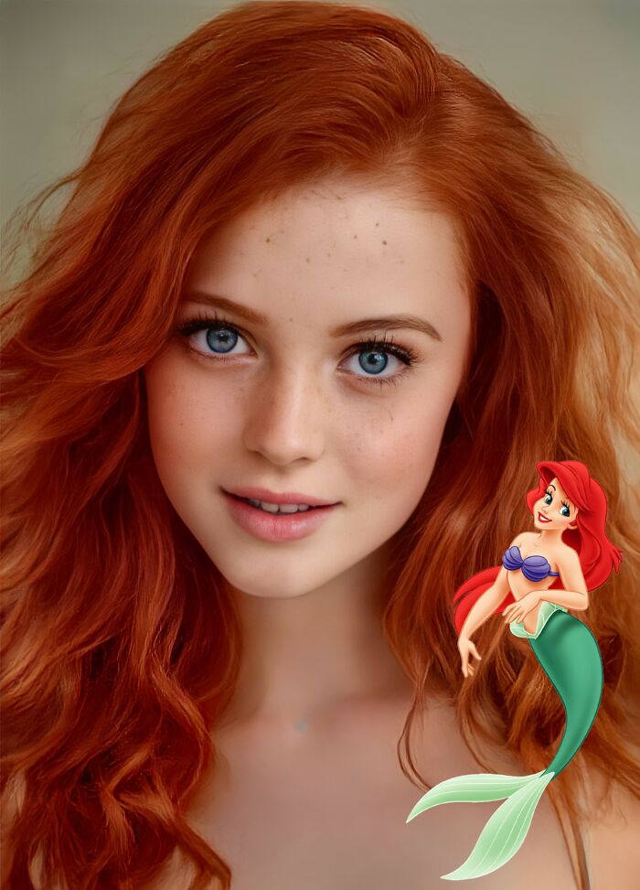 ai recreation of appearance in real life of Ariel character from the cartoon