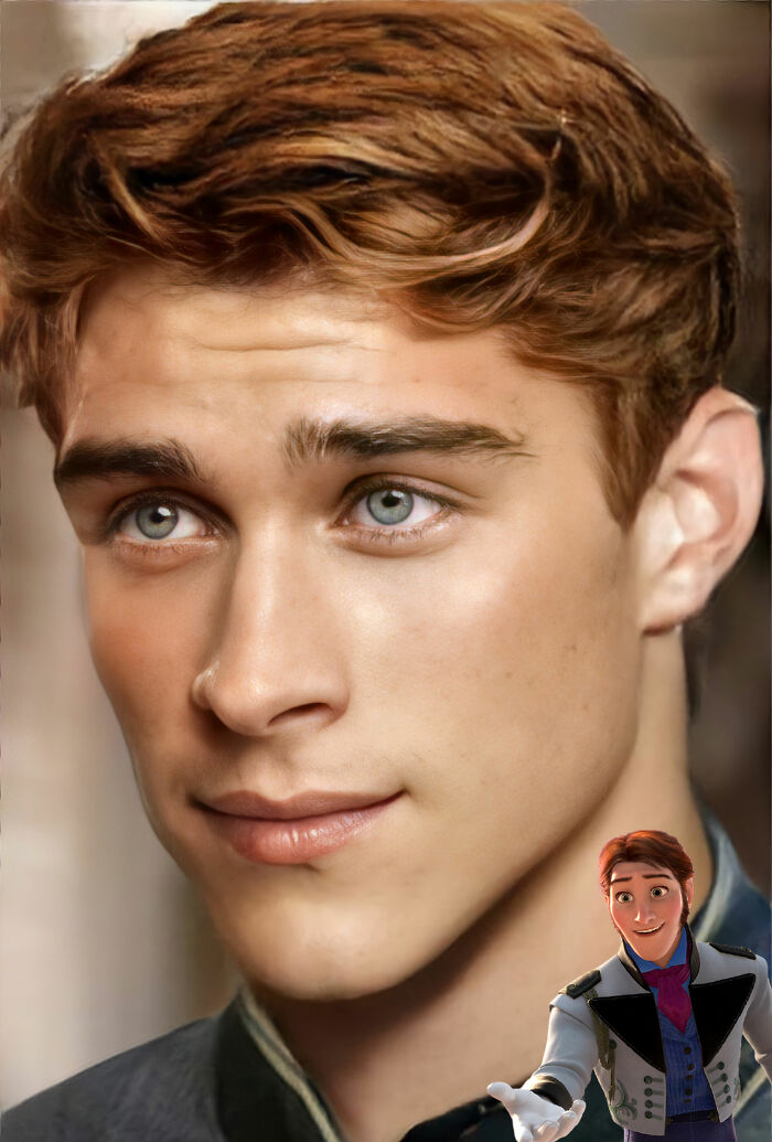 ai recreation of appearance in real life of Handsome Hans character from the cartoon 
