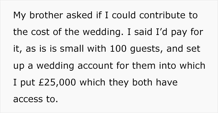 "Didn't Invite Me Because My Husband And I 'Are Never Available'": Brother Doesn’t Involve Sis In Wedding Plans Even Though She’s Paying For It "Didn't Invite Me Because My Husband And I 'Are Never Available'": Brother Doesn’t Involve Sis In Wedding Plans Even Though She’s Paying For It