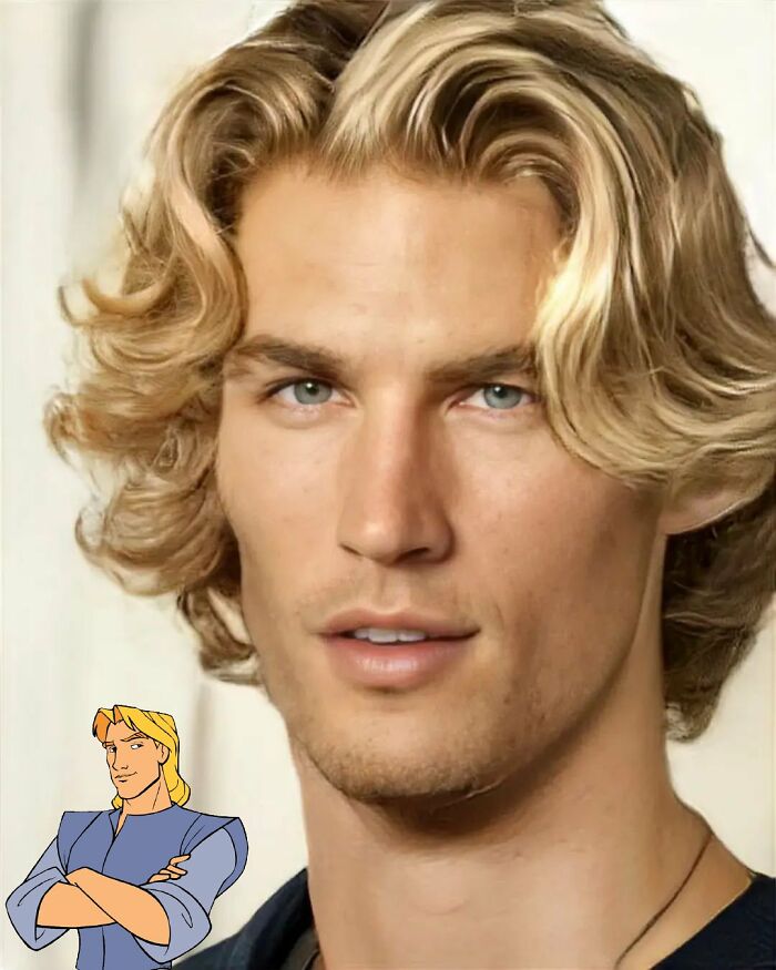 ai recreation of appearance in real life of John Smith character from the cartoon 