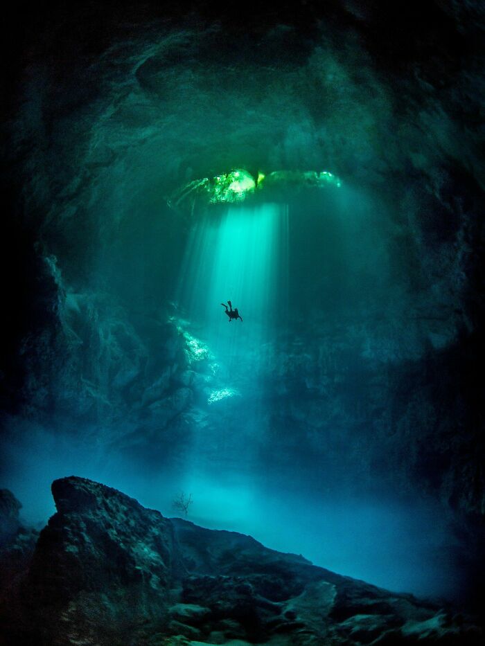 "The Pit Is An Incredible Dive Site In Tulum, Mexico. A Fresh Water Sinkhole With Unlimited Visibility."