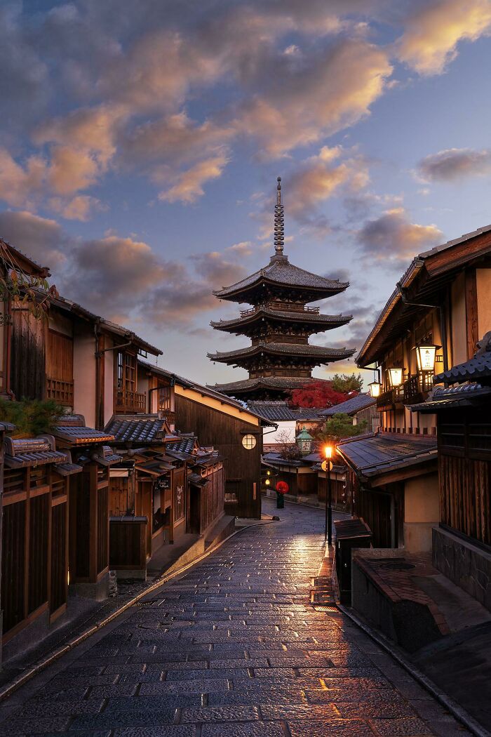 First Light On Streets Of Kyoto.