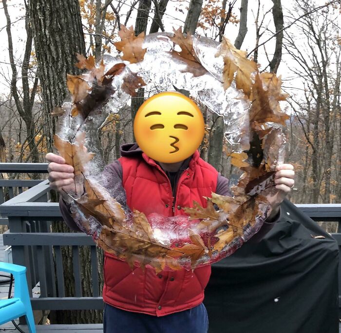 Water Froze In My Fire-Pit Cover And Made This Wreath