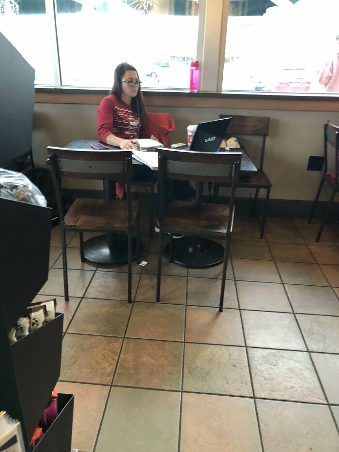 This Woman Taking Up Two Tables At A Packed Starbucks