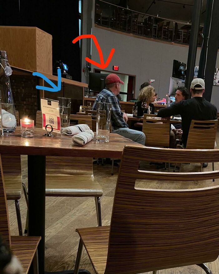 The Guy In Red "Claimed" The Table We Tried To Sit At By Pouring A Glass Of Water And Then Sitting With His Friends At Another Table