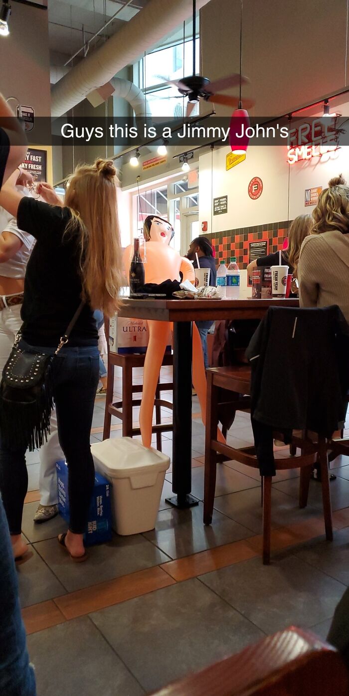 Someone Brought A Doll And Alcohol To A Bachelorette Party At 12:30 Pm On A Friday In A Jimmy John's