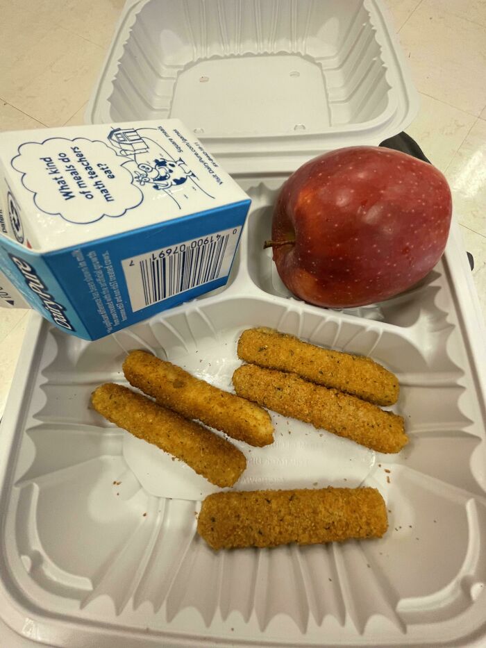 Saw Someone Post Their School Lunch So I Thought I’d Share Mine. NC, United States. For Reference Those Are Cheese Sticks
