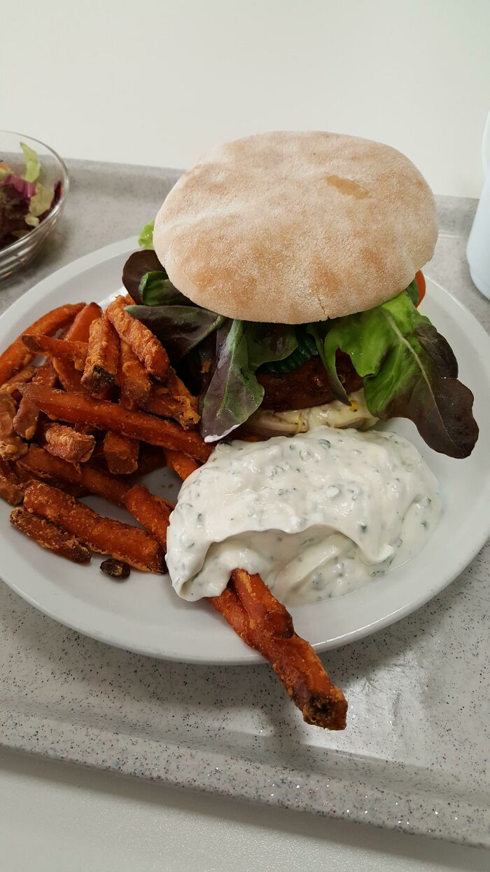 Today Was Veggie Burger And Sweet Potato Fries For Lunch In The School's Cafeteria In Germany