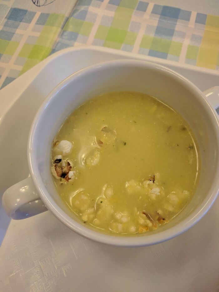 This Corn Soup With Popcorn We Had In Our School This Week