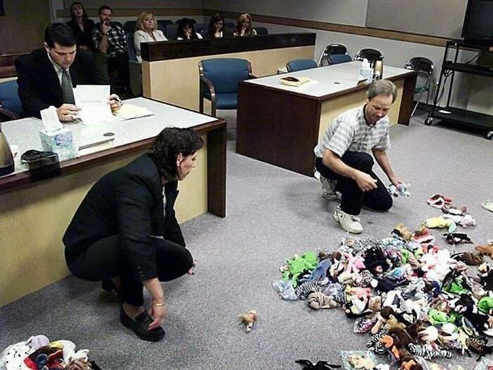 A Couple Dividing Up Their Beanie Baby Collection In Divorce Court, 1990s