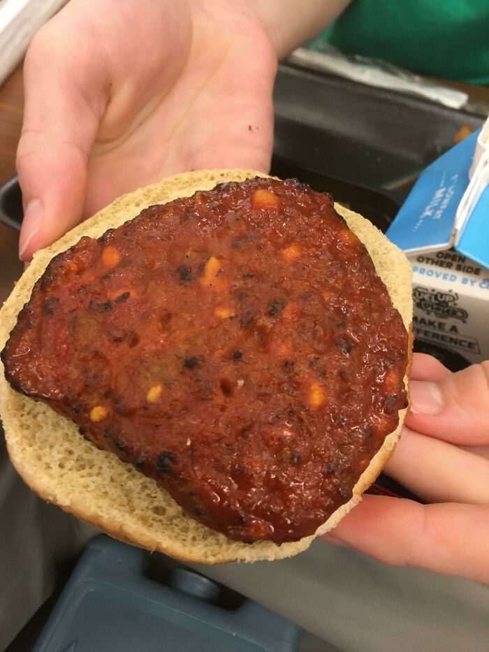 School Lunch Is A Beautiful Thing. Real-Life Mystery Meat. It Was Supposed To Be A "Burger"
