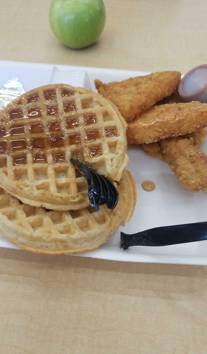 The Waffles At My High School Can Break Forks. All I Did Was Try To Cut It. It's The US And They Don't Allow Plastic Knives Here