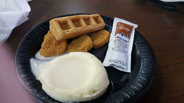 My School Cafeteria's Attempt At Chicken And Waffles