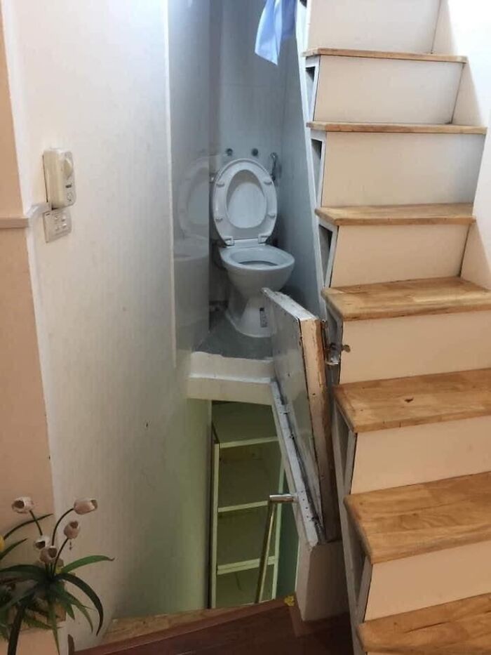 This Combination Of Staircase, Cellar And Bathroom Gets Worse Every Second You Look At It