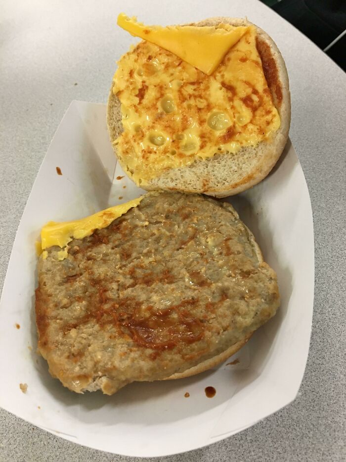 My School Lunch, Processed Cheese And A Square Of Mystery Meat