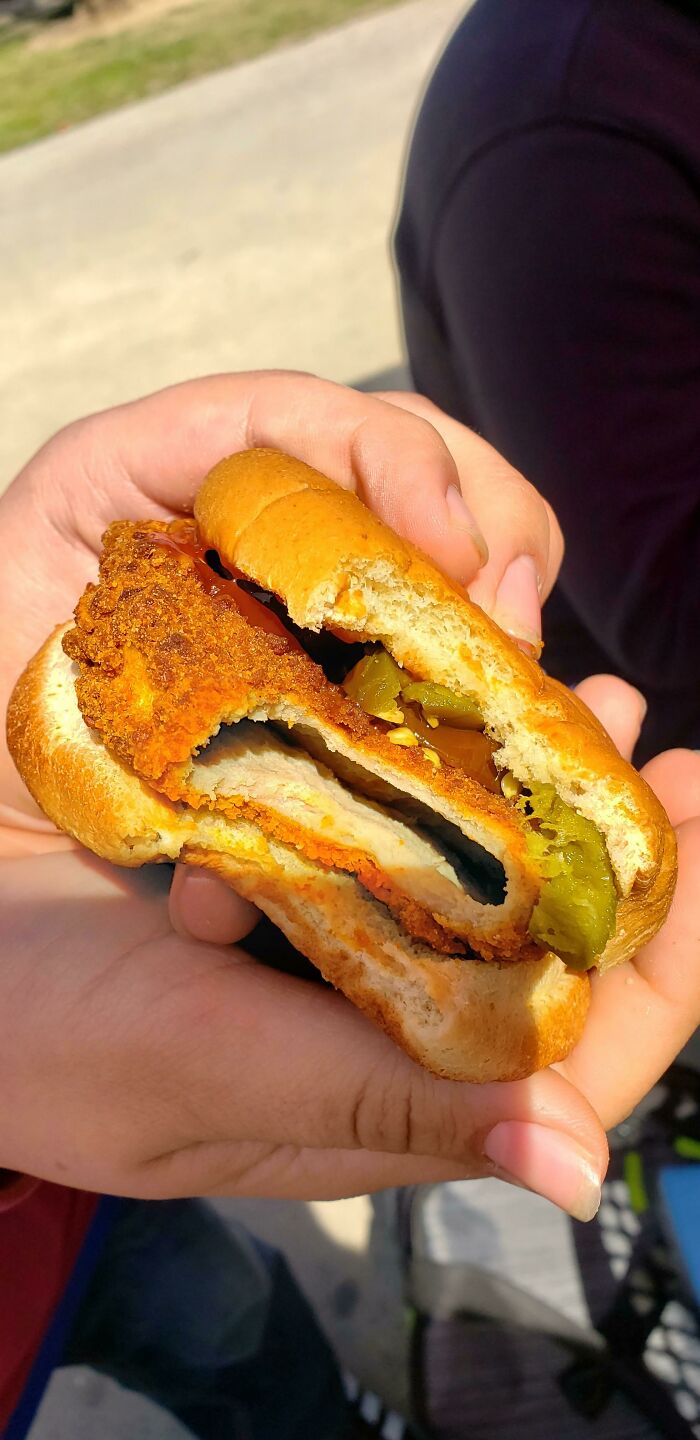 One Of The Chicken Sandwich At Our School Is Hollow From The Inside