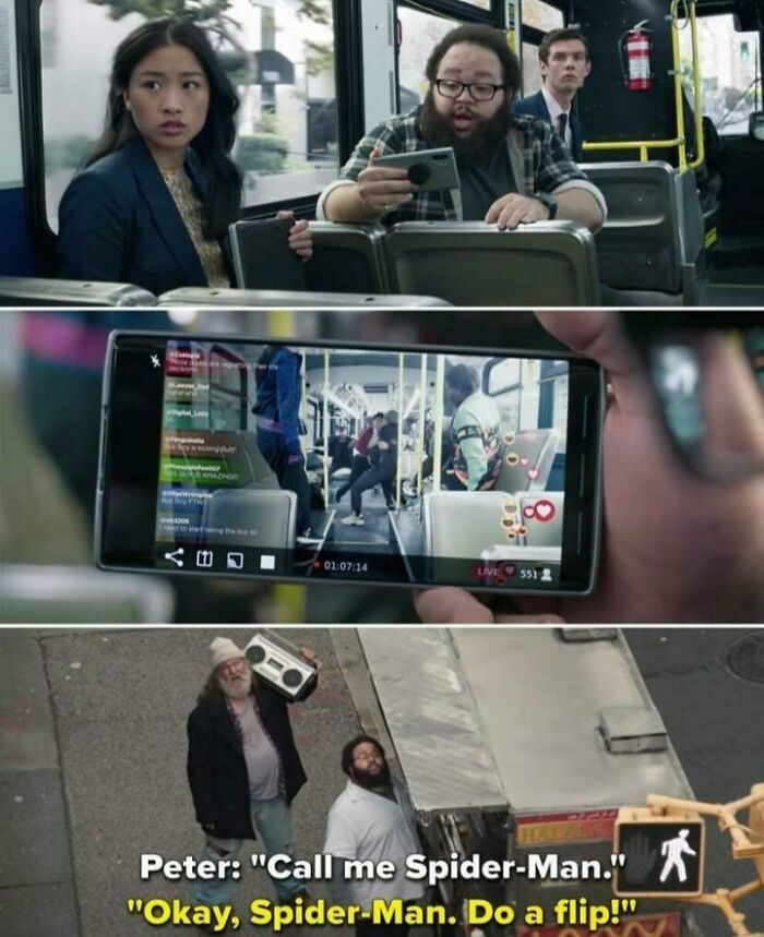 In Shang-Chi And The Legend Of The Ten Rings (2021) The Guy Who Livestreams Shang-Chi's Fight On The Bus Was Also Seen In Spiderman Homecoming (2017) As A Street Vendor