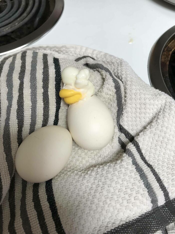 This Egg Spilled Out Of A Crack While Cooking And Looks Like A Little Duck
